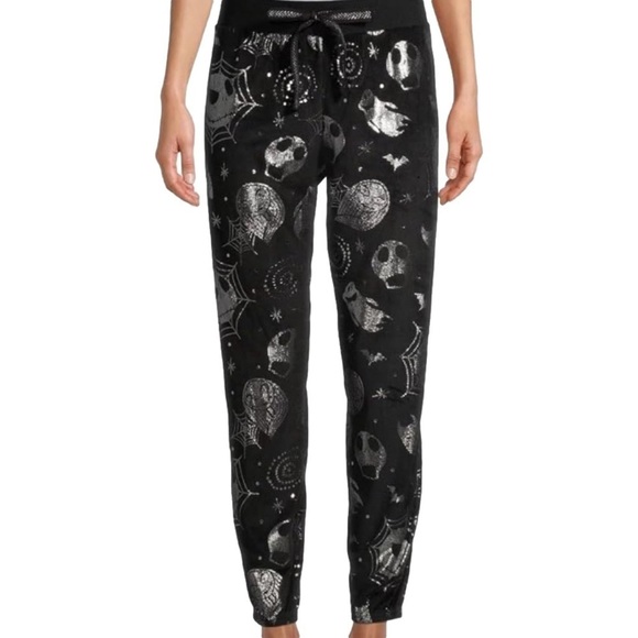 Nightmare before Christmas soft sweatpants velour with silver print black small - Picture 1 of 5